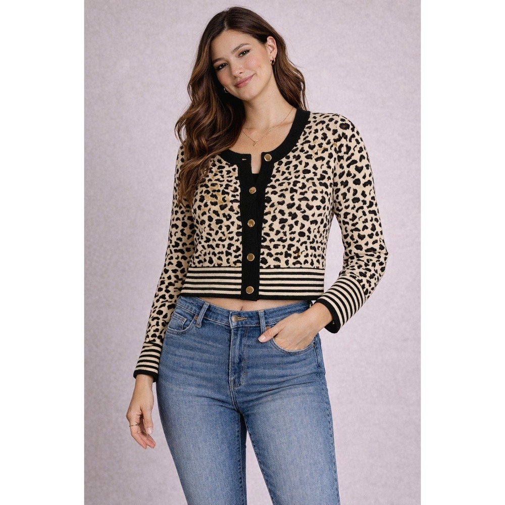 Lizette Collection Leopard Print Cardigan Womens L Animal Print Button Front NWT